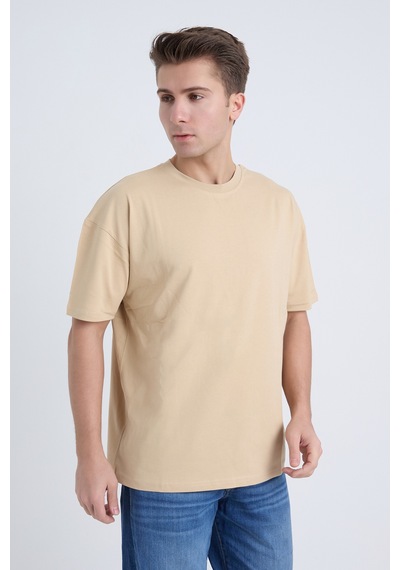 Velvoria Unisex Oversize Basic Bej Renk T-shirt