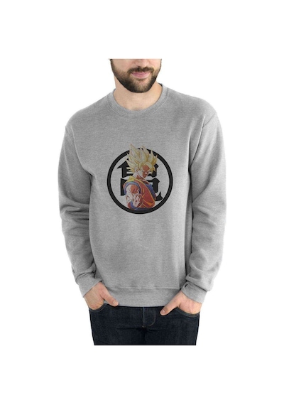 Anime Dragon Ball Baskılı Gri Erkek Örme Sweatshirt (534638661)