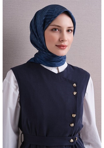 Armine Tivil Saf İpek Eşarp 9628 80 Mavi Çizgi Desen