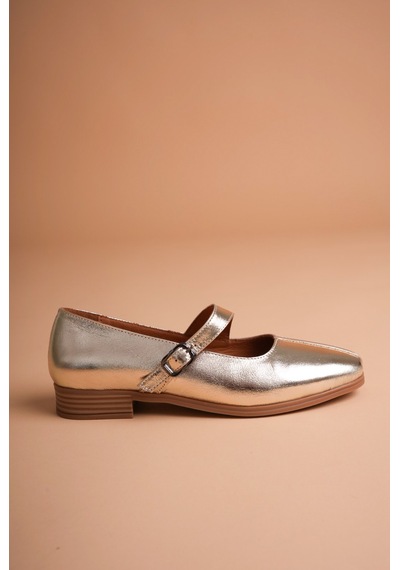 Analin Shoes Kadın Hakiki Deri Toka Detaylı Babet Altın