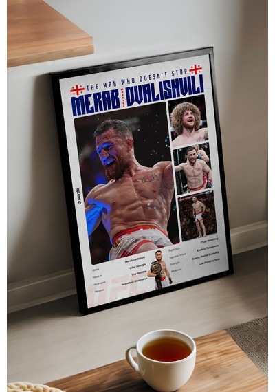 Merab Dvalishvili Ufc Siyah Ahşap Çerçeveli Poster, Dekoratif Dövüş Duvar Tablosu