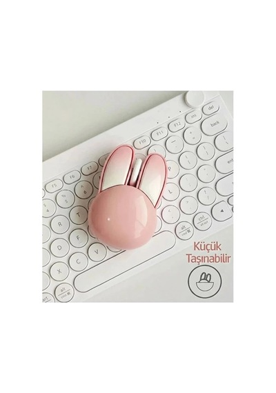 Tavşan Figürlü Kablosuz Mouse Pil Dahil Etiket Hediyeli Pembe Diğer