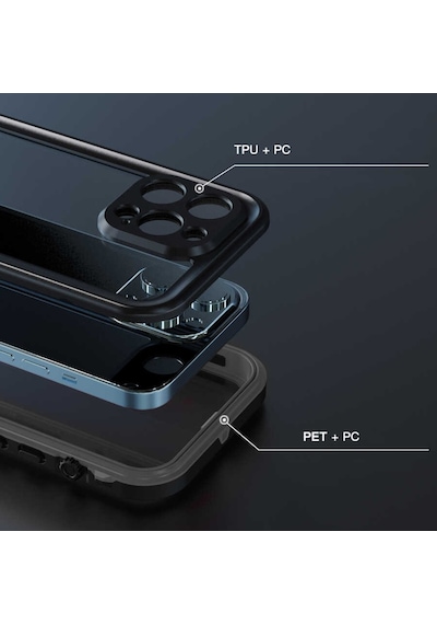 Apple Uyumlu iPhone 13 Pro Kılıf 1-1 Su Geçirmez Kılıf Siyah
