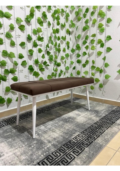 Özcan Metal Beyaz Metal Ayaklı Metal Kasalı Bench Mutfak Salon Antre Yatak Odası Balkon Puf Bank Kahverengi