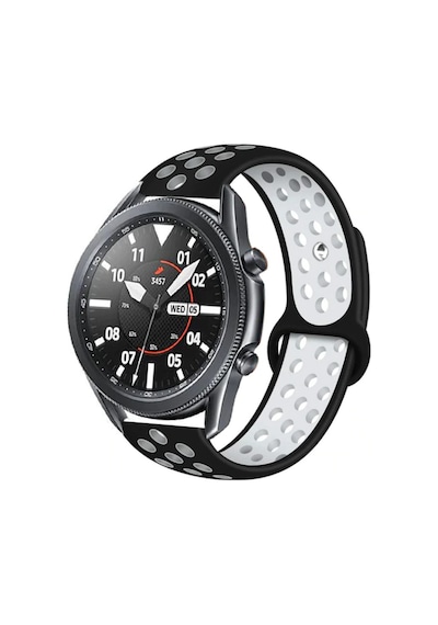 Ekılıf - Samsung Gear S3 22mm Uyumlu - Kordon Silikon Kordon Krd-02 - Siyah-beyaz