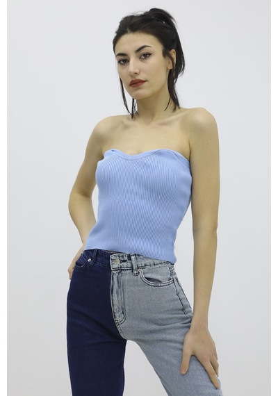 Likralı Triko Büstiyer Mavi - P-019895 Çok Renkli