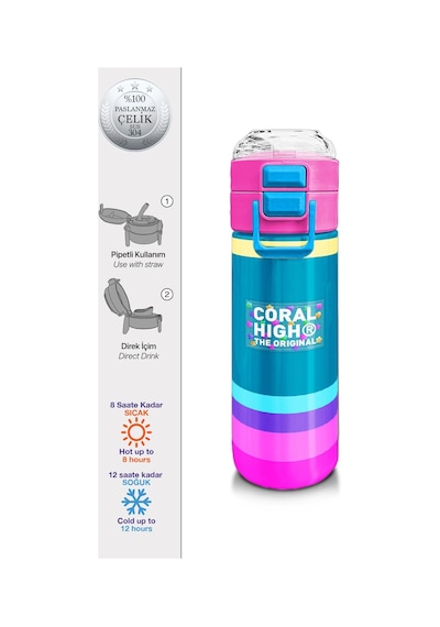 Coral High Kids Pembe Pastel Renkli Pipetli Ve Direkt İçim Çelik Termos 500 Ml 31960 Pembe - Koyumavi