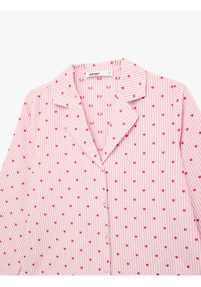 Koton Uzun Kollu Düğmeli Gömlek Yaka Pijama Üstü Pembe Desenli 6slk50002mw Pembe Desenli