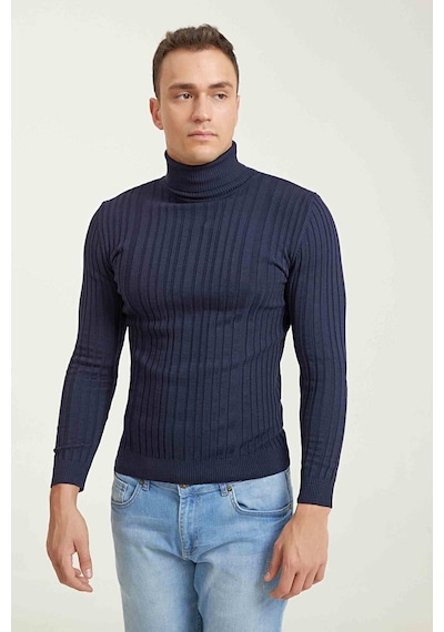 D's Damat Ds Damat Slim Fit Lacivert Fitilli Pamuk Karışımlı Boğazlı Triko Kazak  5HF06ORT63100 Lacivert