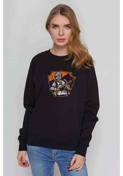 Pubg Soldier Running Baskılı Siyah Kadın Sweashirt