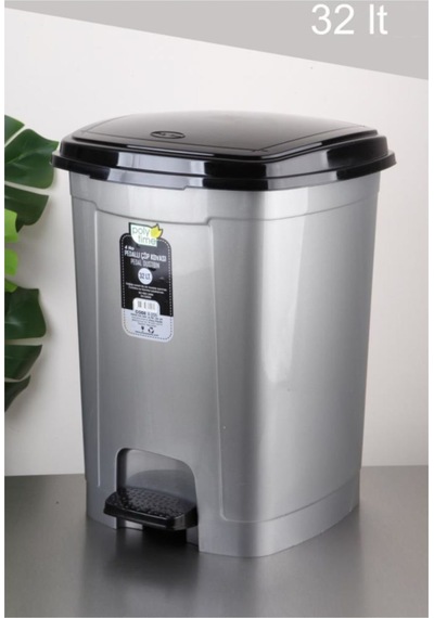 Polytime Pedallı Basmalı Çöp Kutusu Kovası / Çıkarılabilir İç Kovalı / Gri / 22 Litre / 42x30x30 CM Gri