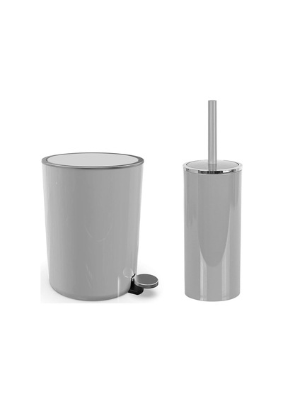Lenox 5 Lt Pedallı Banyo Çöp Kova Tuvalet Fırçası Set Gri 2'li Çok Renkli