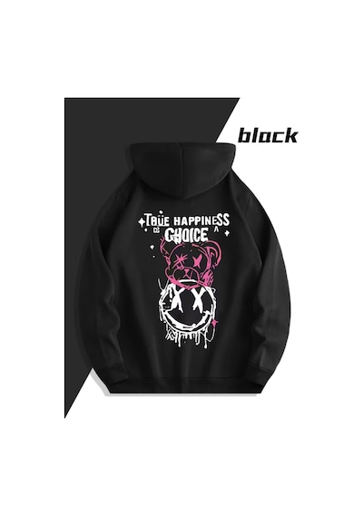 Nevermind Sevgili Çift Kombini 2 Li True Happiness Baskılı Unisex Sweatshir Siyah