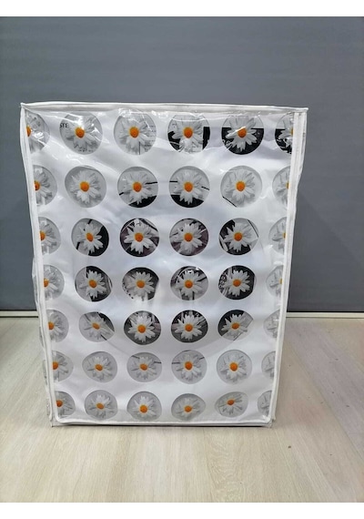 Papatya Desenli Pvc Çamaşır Ve Kurutma Makinesi Örtüsü - Su Ve Toz Geçirmez Leke Tutmaz Beyaz