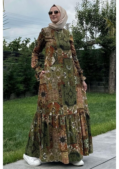 Rabia Şamlı Nehir Elbise Yeşil Normal