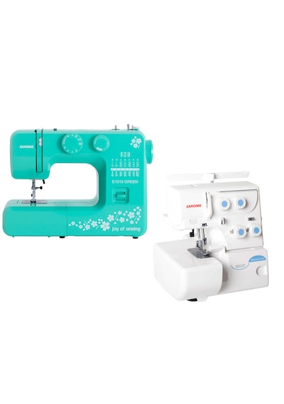 Janome E1015 Joy Of Sewing Dikiş Makinesi Yeşil Ve 8002d Overlok Makinesi Paketi
