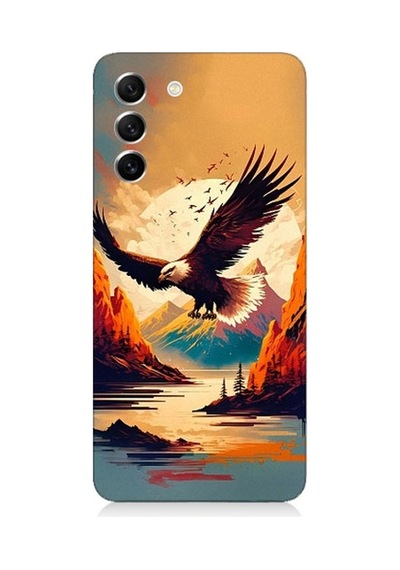 Samsung Galaxy S21 Fe Uyumlu Uçan Siyah Beyaz Kartal Desenli Silikon Kılıf