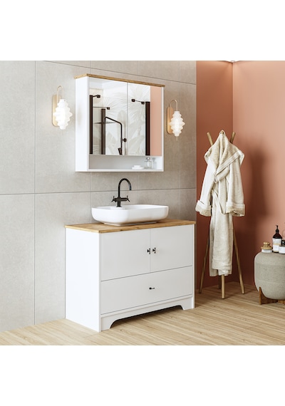 Oval Lavabolu Mat Beyaz Mdf 100 Cm Banyo Dolabı Atlantik Çam - Beyaz Oval Lavabolu Mat Beyaz Mdf 100 Cm Banyo Dolabı Atlantik Çam - Beyaz