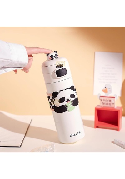 480ml Sevimli Hayvanlar Süslü Pipetli/pipetsiz El Askılı Paslanmaz Çelik Termos Kahverengi Capybara