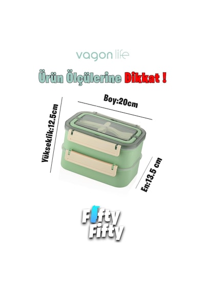 Vagonlife Bento Lunch Box 1600 Ml 2 Kat Yeni Nesil Sefer Tası Paslanmaz Çelik -fflbox2221 Yeşil