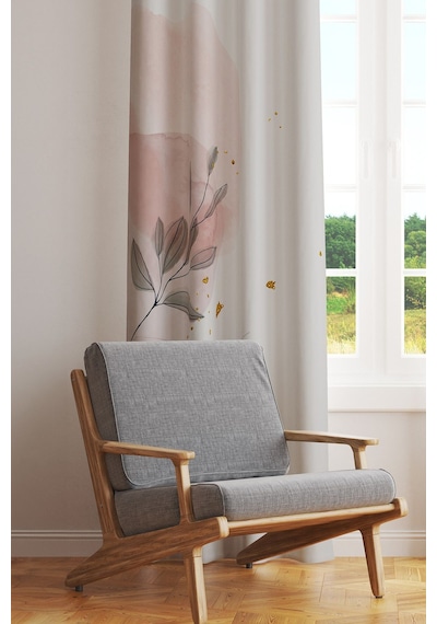 Flower Art 2 Desenli Süet Oturma Odası Salon Fon Perde Baskılı Ekstrafor Büzgü Tek Kanat Prd-1031 Çok Renkli