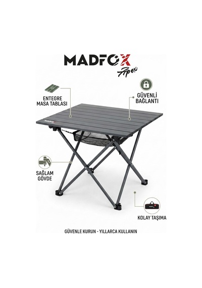 Madfox Apex Katlanabilir Alüminyum Kamp Masası 2 Kişilik Siyah