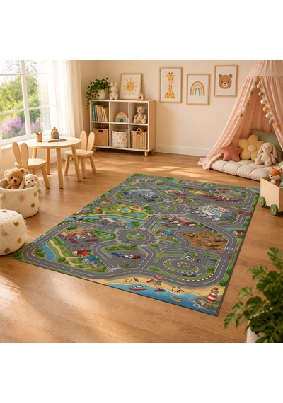 Kartela Halı Eğlence Şehri Kaymaz Taban Çocuk Oyun Halısı - 200 x 300 CM