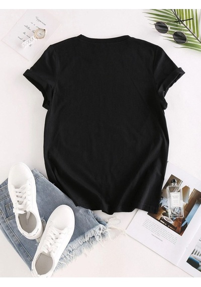 Kadın Siyah Oversize Kedi Baskılı T-shirt Siyah-66592