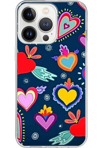 Apple Uyumlu iPhone 13 Pro İle 1mm Slim Fit Retro Renkler 3 Baskılı Şeffaf Kılıf