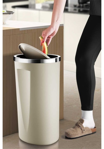 Lenox 35 Lt Döner Kapaklı Banyo Mutfak Ofis Çöp Kovası - Bej -7390