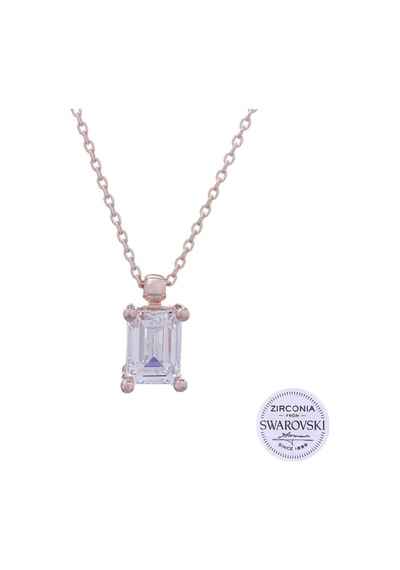 925 Ayar Gümüş Rose Rengi Swarovski Baget Kolye