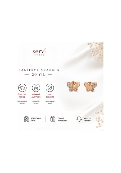 Servi 925 Ayar Gümüş Minimal Zirkon Taşlı Rose Kelebek Küpe-493 Gümüş - Pembe