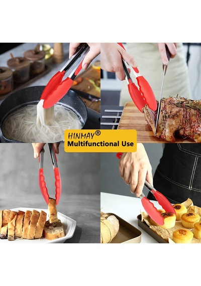Pratik Mutfak Maşası Silikon Pişirme Maşası Barbekü Maşası, 3'lü Set Siyah