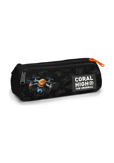 Coral High Siyah Drone Baskılı Erkek Çocuk Okul Kalem Çantası - Üç Bölmeli Çok Renkli