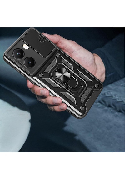 Realme 12 Plus Kılıf Magnetik Standlı Sürgülü Kamera Korumalı Tank Kapak
