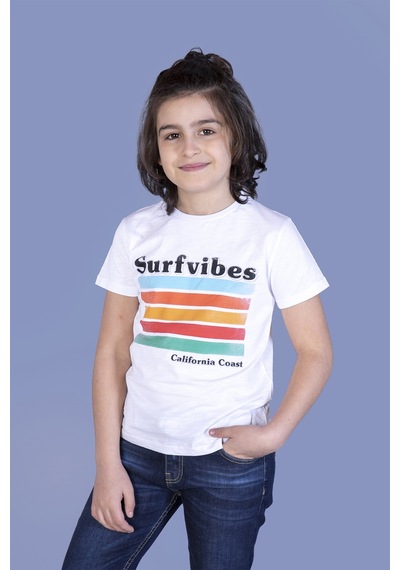Toontoy Kids Toontoy Erkek Çocuk Surfvibes Baskılı Tişört Beyaz