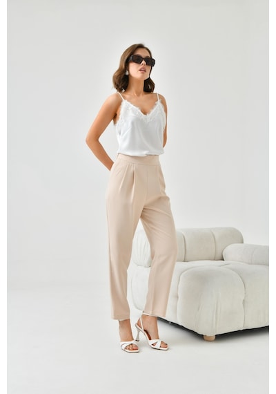 Ftz Women Kadın Lastikli Pleli Dar Paça Pantolon Beige 30744-beige Bej