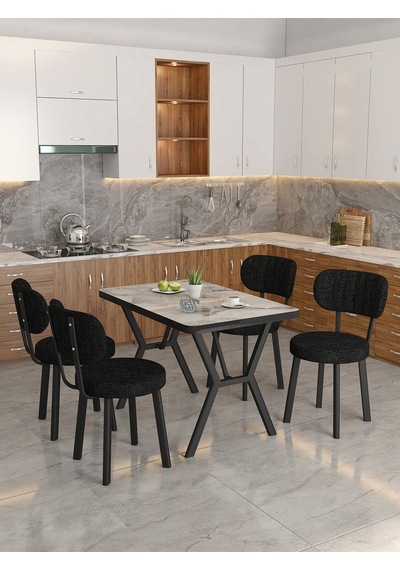 Azra 70x110cm Efes Mutfak Masası, Mutfak Masası Takımı, Yemek Masası, 4 Siyah Sandalye Siyah