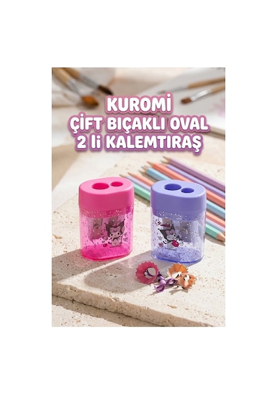 Kuromi Oval Kalemtraş 2 Li 590161 Kuromi Figürlü Hazneli Çift Bıçaklı Kalem Açacağı Sevimli Plastik Kalem Traş Hazneli