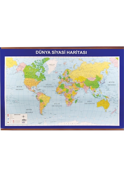 70x100 Cm Dünya Siyasi + Rulo Fiziki Çıtalı Harita-pan406
