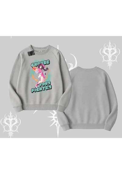 Startmore Biskilet Sweatshirt Oversize Anime Kız Desenli Japon Stil Gri