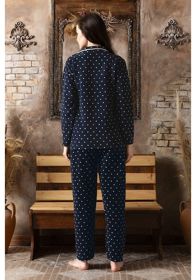 Sude Kadın Gömlek Önden Düğmeli Polar Desenli Pijama Takımı P200/124 - 1 Adet 001
