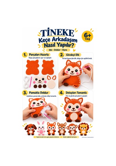 Tineke 6 Lı Keçe Hayvan Dikiş Seti 6 Yaş Ve Üzeri Çocuklar İçin Kendin Yap Oyuncak Ve El İşi Aktivit