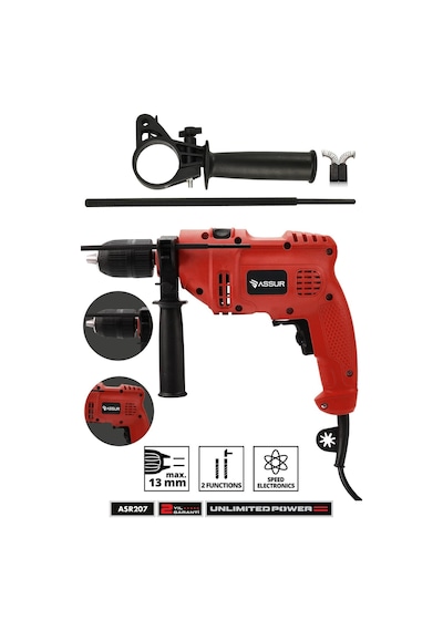 Assur 500W Darbeli Metal Şanzıman 13MM Elektrikli Matkap - 2557