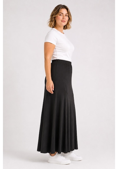 Bihan Store Yüksek Bel Panelli Dökümlü Sandy Kumaş Maxi Etek Y26-90980-siyah