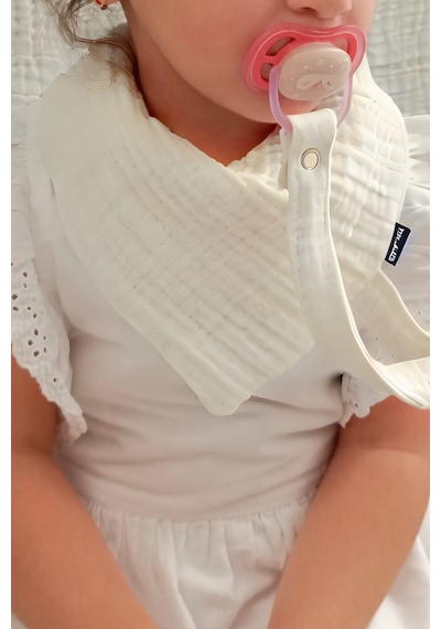 2'li %100 Pamuk 8 Katlı Müslin Emzik Askılıklı Kız Erkek Bebek Salya Ve Mama Önlüğü Mavi Ekru Ekru - Mavi