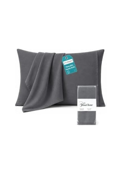 Vionel Home Pamuklu 2'li Kapaklı Yastık Kılıfı 50x70 Cm - Yumuşak Ve Nefes Alabilir Antrasit Abanoz