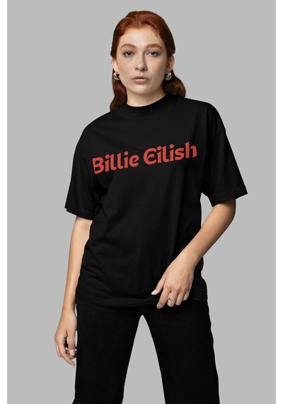 Sevbano Tasarım Billie Eilish Baskılı Unisex Oversize Şarkıcı Tişört Siyah