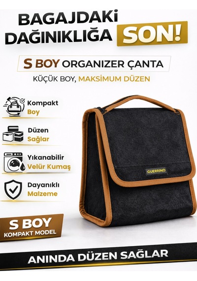Oto Bagaj Organizer Bagaj Çantası S Boy Kaymaz Cırt Bantlı Velur Kompakt Düzenleyici - Scx5