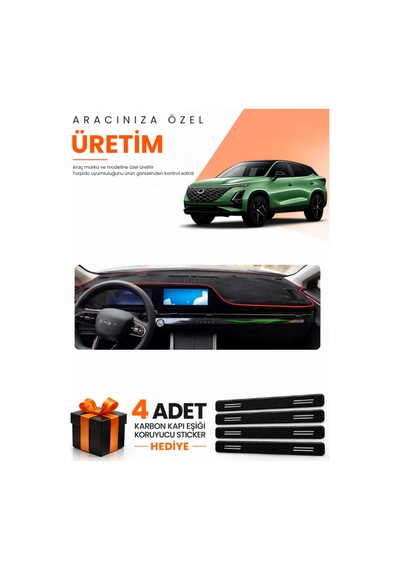 Chery Omada 5 2022-2024 Uyumlu Torpido Koruma Örtüsü Oto Kılıfı - Siyah Kırmızı